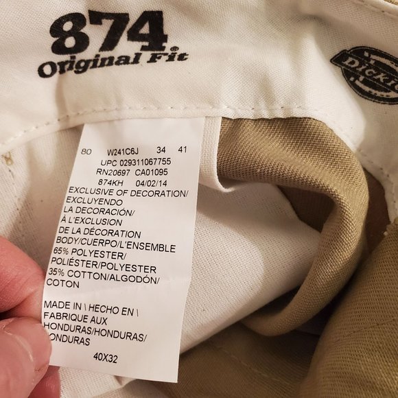 Dickies 40x32 Khaki Tan Work Pants Original Fit 874 - Picture 6 of 6